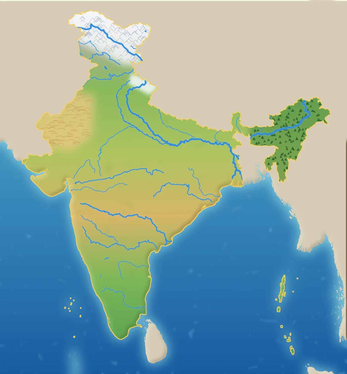 A painted map of India with the 36 stops on the journey